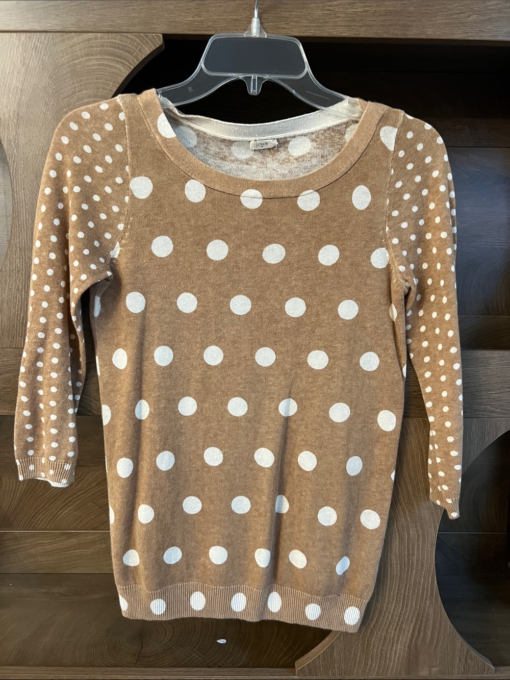 J. Crew Factory Tan & White Polka Dot Crewneck Sweater